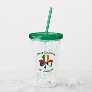 United Arab Emirates Irish American Flags Shamrock Acrylic Tumbler