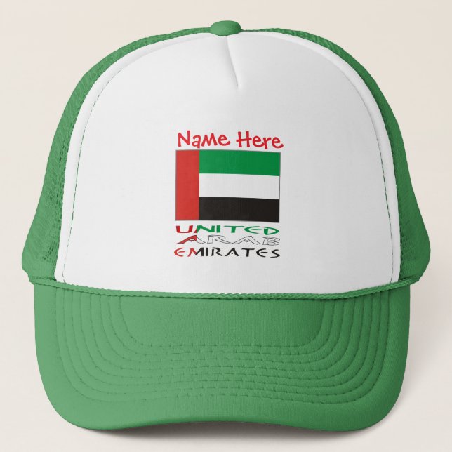 United Arab Emirates UAE Flag Red Personalise Name Trucker Hat (Front)