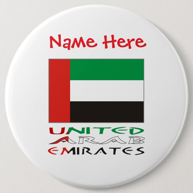 United Arab Emirates UAE Flag Red Personalize Name 6 Cm Round Badge (Front)