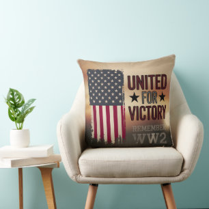 United For Victory WWII American Flag Patriotic Cushion