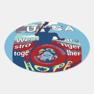 United in Hope: Stronger Together - USA Art Print  Oval Sticker