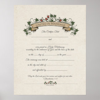 "United in Marriage" Ornate Wedding Certificate Poster