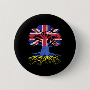 United Kingdom And Ukraine Flag Roots Tree  6 Cm Round Badge
