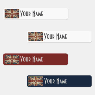 United Kingdom Art Deco Flag Waterproof Name Label