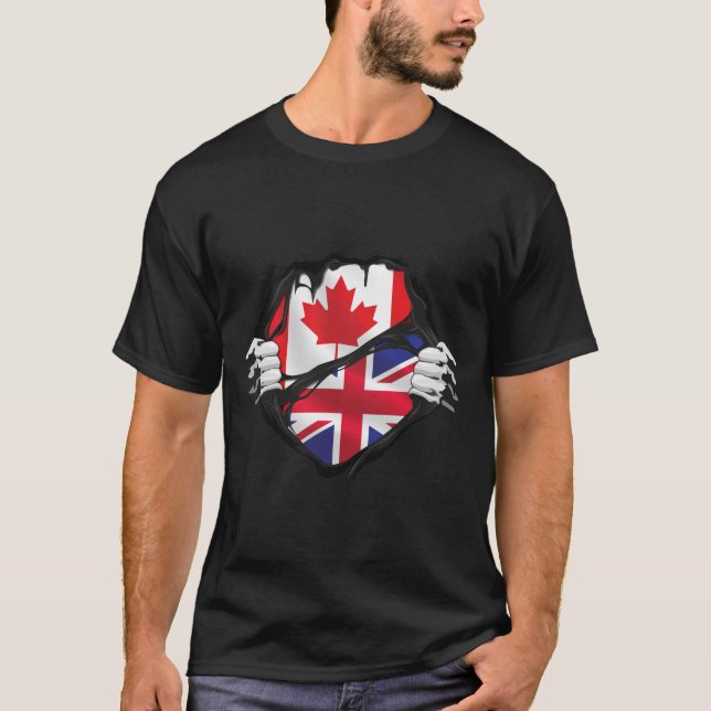 United Kingdom Canadian Hands Ripped Roots Flag T-Shirt (Front)
