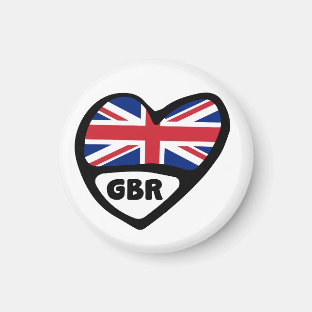 United Kingdom Country Code Flag Heart, GBR Magnet (Front)