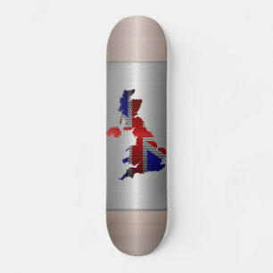 United Kingdom Flag and Map Steel Metal Hole Skateboard
