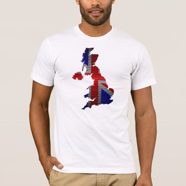 United Kingdom Flag and Map Steel Metal Hole T-Shirt (Front)