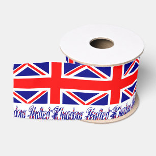 United Kingdom Flag and Words Grosgrain Ribbon