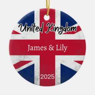 United Kingdom Flag Ornament, Personalised UK Ceramic Ornament
