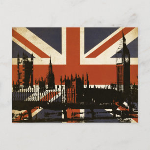 United Kingdom Flag with Silhouette of Parliament Postcard