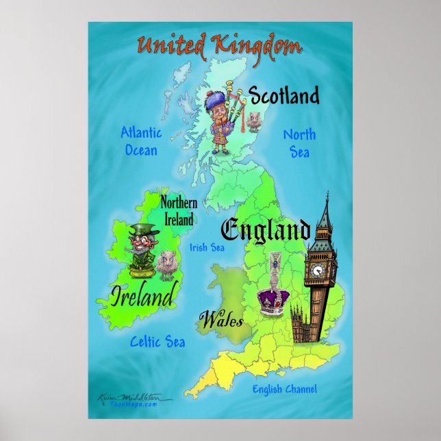 United Kingdom Fun Map 24x36 Poster (Front)