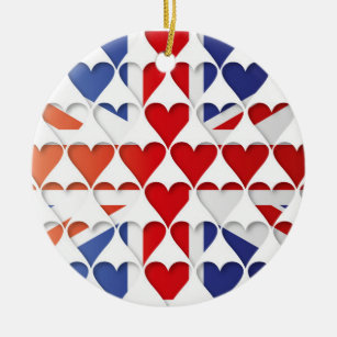 United Kingdom Great Britain Flag Hearts Ceramic Ornament
