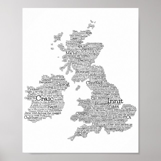 United Kingdom / Great Britain Slang Word Art Map  Poster (Front)