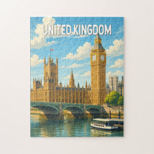 United Kingdom Illustration Travel Art Vintage Jigsaw Puzzle