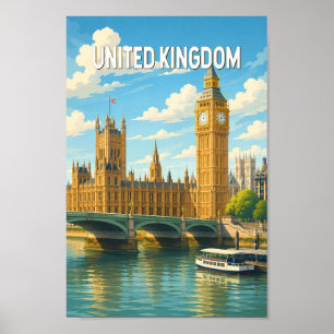 United Kingdom Illustration Travel Art Vintage Poster