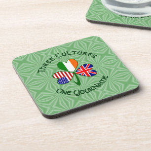 United Kingdom Ireland USA Flags Shamrock Name Coaster