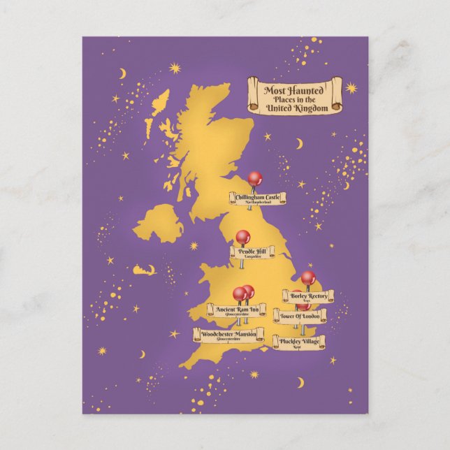 United Kingdom Most Haunted Places Map. Postcard (Front)