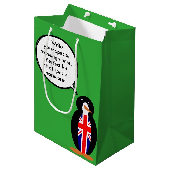 United Kingdom Talking Ms. Penguin Medium Gift Bag (Front Angled)