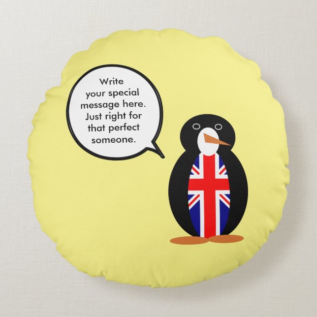 United Kingdom Talking Ms. Penguin Round Cushion (Front)