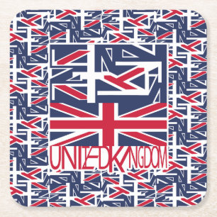 United Kingdom UK flag BY MASANSER PIXELAT Square Paper Coaster