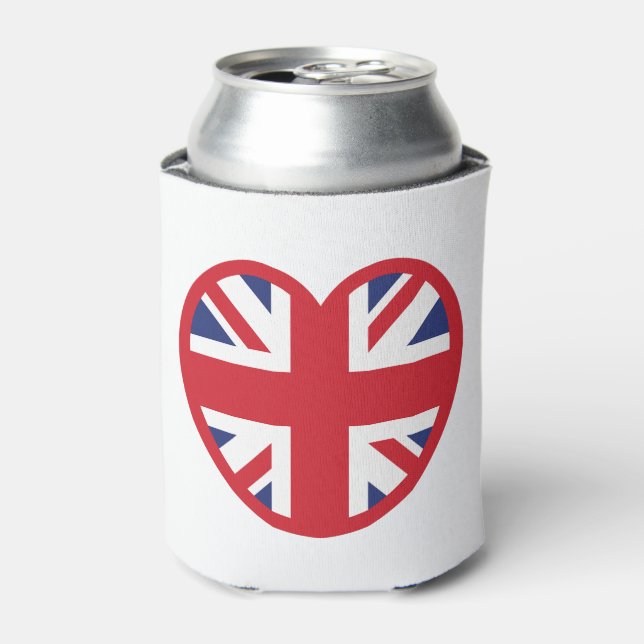 United Kingdom Union Jack Flag Heart Can Cooler (Can Front)