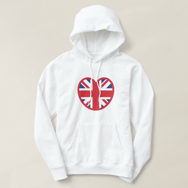 United Kingdom Union Jack Flag Heart Hoodie (Design Front)