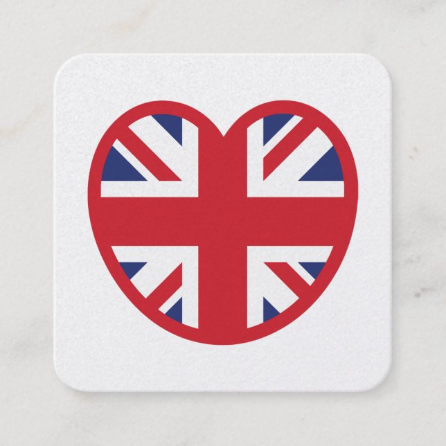 United Kingdom Union Jack Flag Heart Square Business Card (Front)