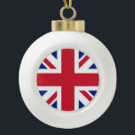 United Kingdom Union Jack Flag of British Colonies Ceramic Ball Christmas Ornament<br><div class="desc">The Union Jack, a tapestry woven with threads of history, flutters proudly, a symbol of a nation forged in unity. Its story begins in 1606, when King James VI of Scotland ascended to the English throne as King James I. To commemorate the union of these two kingdoms, he commissioned a...</div>