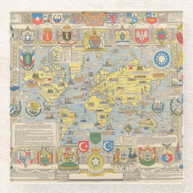 United Nations Map of the World Glass Coaster (Front)