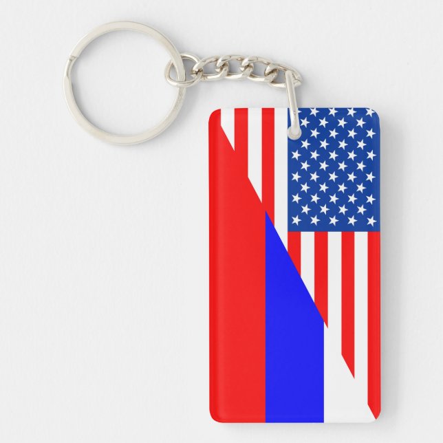 united state america russia half flag usa country key ring (Front)