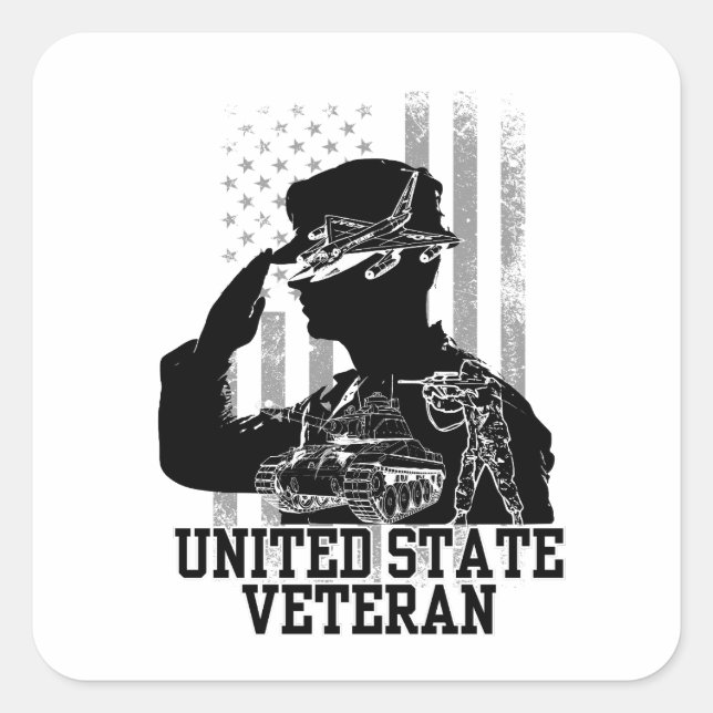United State Veteran Square Sticker (Front)