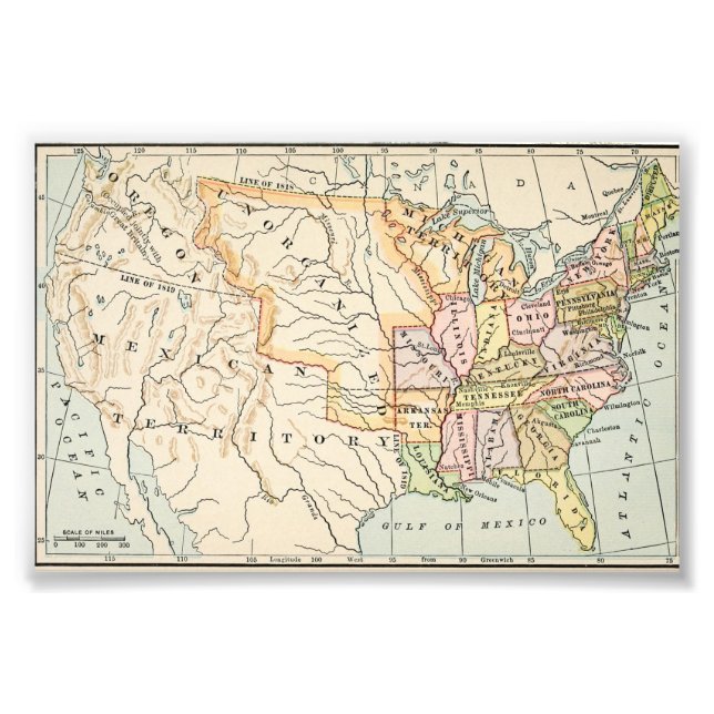 United States 1830 Historical Map Illustration Photo Print (Front)
