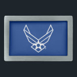 United States Air Force Logo - Blue Belt Buckle<br><div class="desc">This design features the official United States Air Force logo displayed on a bold blue background. Representing pride,  honour,  and tradition,  it’s a timeless tribute to the service and dedication of the United States Air Force.</div>