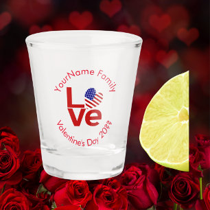 United States America Flag Red Love Personalised Shot Glass