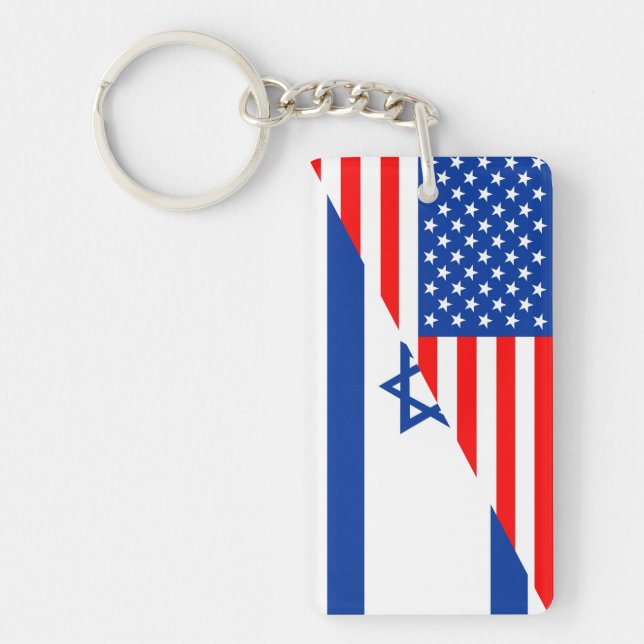 united states america israel half flag usa country key ring (Front)