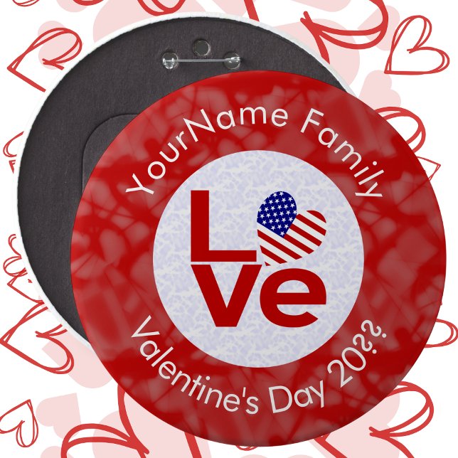 United States America Red LOVE Flag Personalised  6 Cm Round Badge (Creator Uploaded)