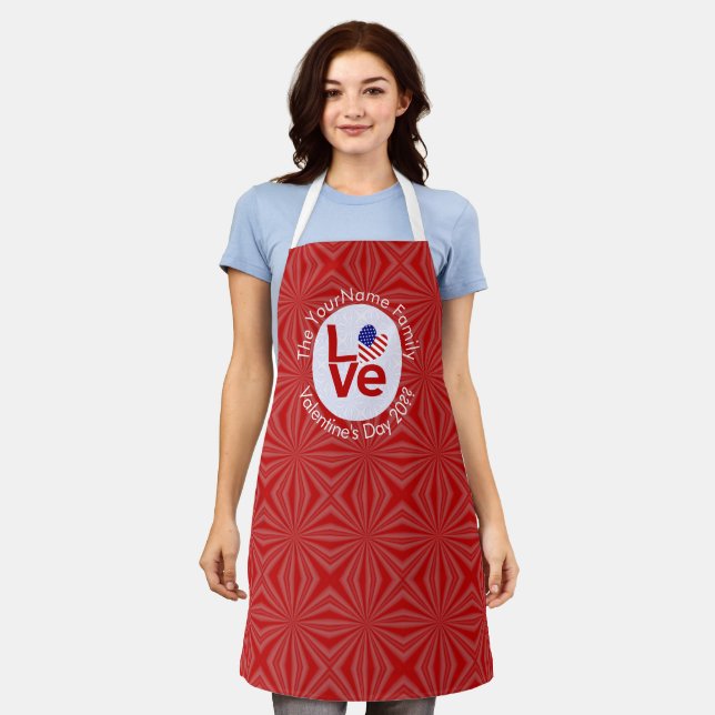 United States America Red LOVE Flag Personalised  Apron (Worn)