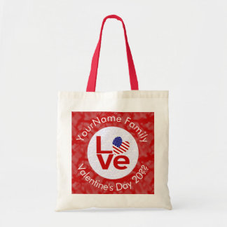 United States America Red LOVE Flag Personalised  Tote Bag