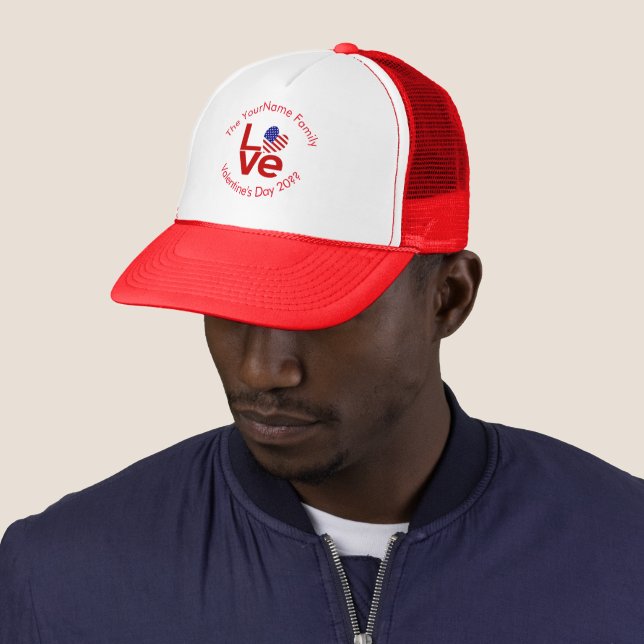 United States America Red LOVE Flag Personalised  Trucker Hat (In Situ)