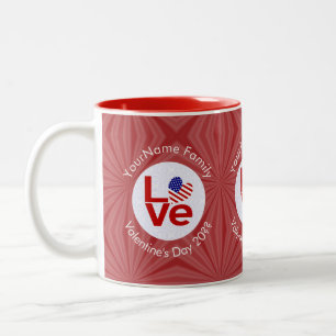 United States America Red LOVE Flag Personalised Two-Tone Coffee Mug