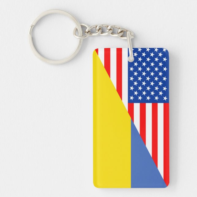 united states america ukraine half flag usa key ring (Front)