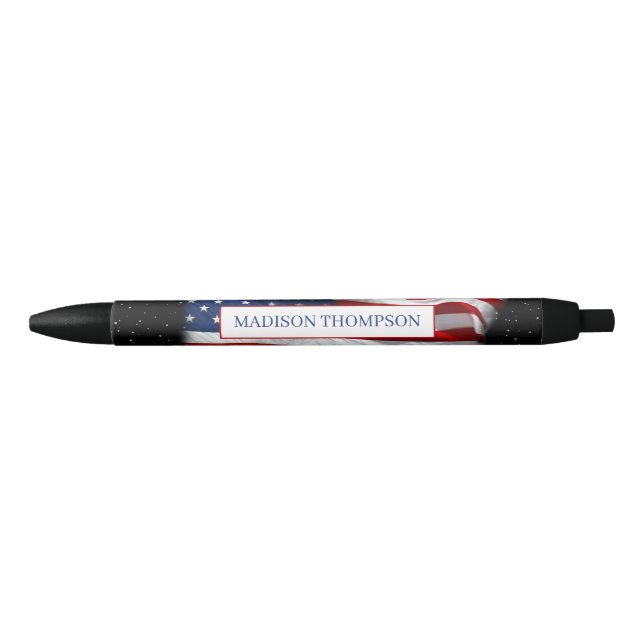 United States America USA Patriotic American Flag  Black Ink Pen (Front)