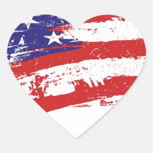 United States/American Star Flag, USA/US Heart Sticker