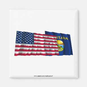 United States and Montana Waving Flags Magnet