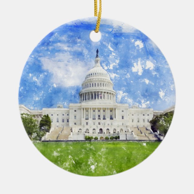United States Capitol in Washington DC Pastel Draw Ceramic Ornament (Front)