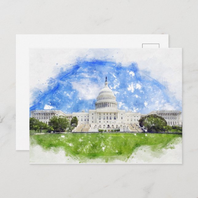 United States Capitol in Washington DC Pastel Draw Postcard (Front/Back)