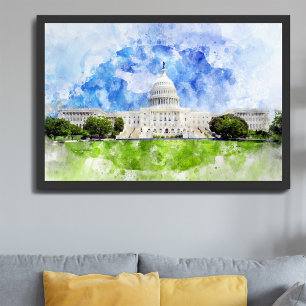 United States Capitol in Washington DC Watercolor Photo Print