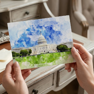 United States Capitol in Washington DC Watercolor Postcard