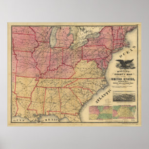 United States Civil War Map by Charles Magnus 1862 Poster